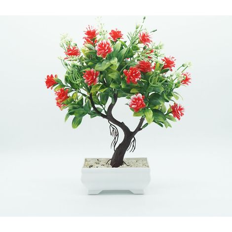 Petit pot de fleurs artificiel en pin rose (rouge) (1/4)
