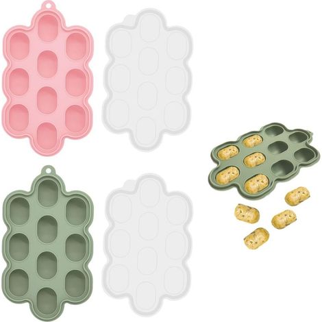 Set of 2 ice cube trays, container for frozen porridge, ice cube tray, silicone ice cube tray, ice cube tray with lid (1/5)