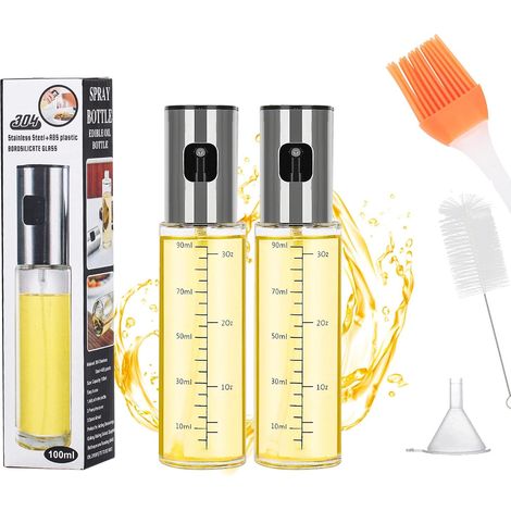 Spray Huile Cuisine, 2PCS 100 ML Pulverisateur Huile avec Brosse et Entonnoir Brosse à huile, Vaporisateur Huile pour la cuisson, grillades, salades, Pizza (1/5)