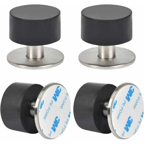 Lot de 4 butées de porte en acier inoxydable – Installation adhésive 3M ou vis – Caoutchouc antichoc haute densité – Pour surfaces variées (1/5)