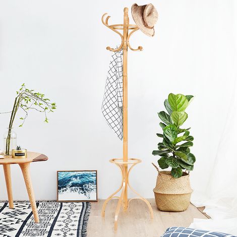 COSTWAY Perchero de Pie con 12 Ganchos para Colgar Ropa Perchero de Madera 182 cm para Pasillo Dormitorio Oficina