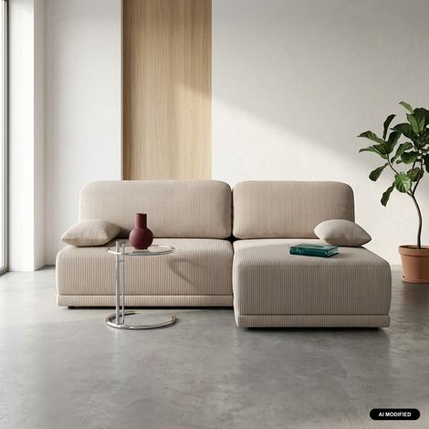 Banquette canapé d'angle droit convertible 3 places velours côtelé avec coffre - Nelson Velours côtelé Taupe (1/5)