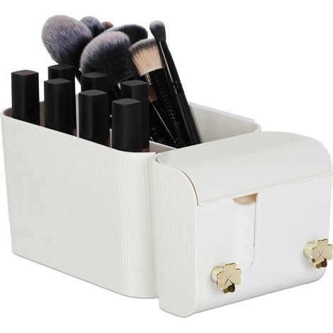 Organizador de cosméticos de baño adhesivo blanco, 4 compartimentos