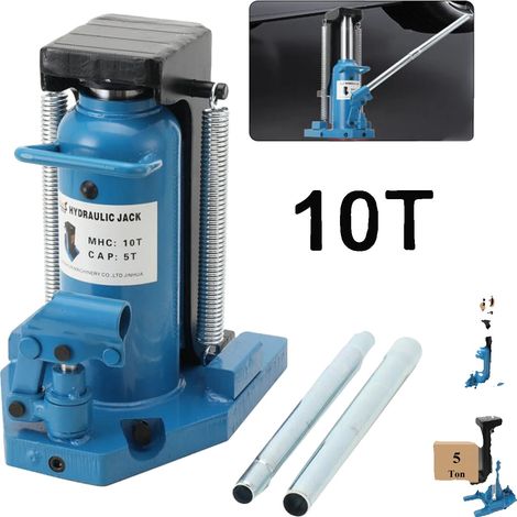 Verin hydraulique à pied, capacité de levage de 5 tonnes sur le pied, 10 tonnes sur le dessus, acier robuste, dimensions 30 x 15 x 10 pouces, pompe manuelle conviviale (1/5)