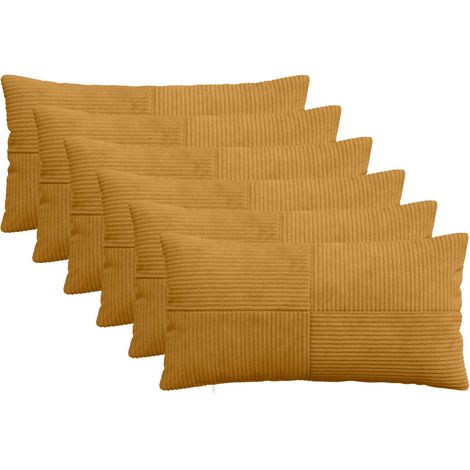 Irovami Lot de 6 housses de coussin, jaune, velours côtelé, 40x80 cm (1/5)