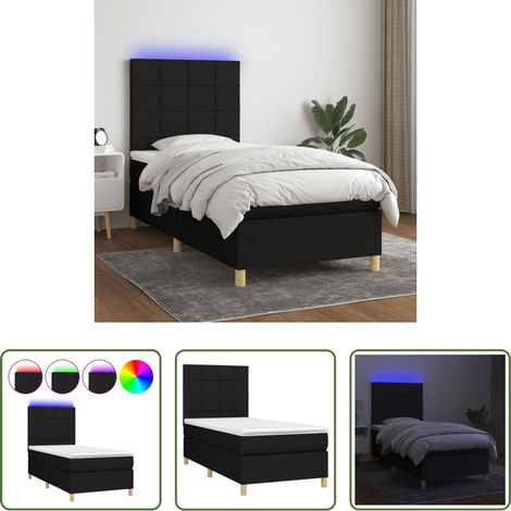 vidaXL LED-Leiste - Boxspringbett mit Matratze & LED Schwarz 90x200 cm Stoff (1/5)