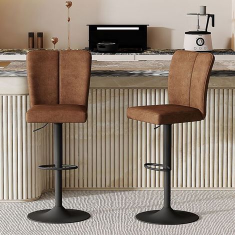 Chaise 2 pièces hauteur réglable pivotante à 360° tissu technique brun pieds métal noirs usage îlot couleurs variées (1/5)