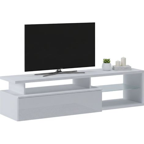 Dmora - Mobile porta TV Baltico, Credenza da soggiorno, Armadio basso per TV, Base parete attrezzata, 160x38h41 cm, Bianco e Bianco lucido