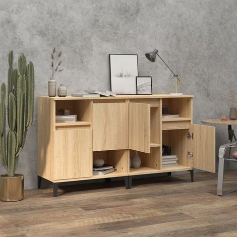 Ensemble de 2 Meubles de Rangement, Buffet Bas en Bois d'Ingénierie Couleur Chêne Sonoma, 60 x 35 x 70 cm, Étagère de Cuisine et Salon (1/5)