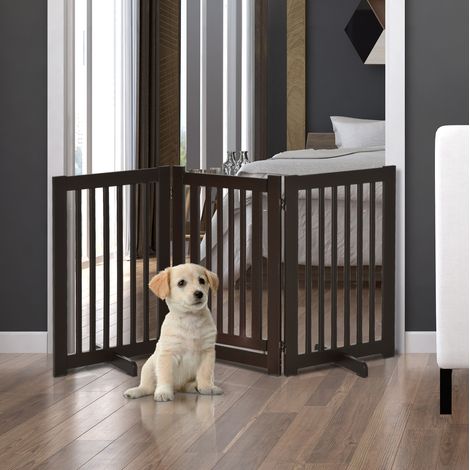Hundeabsperrgitter 155x76 cm aus MDF, dunkelbraun, freistehend für kleine Räume – MEUBLIV (1/5)