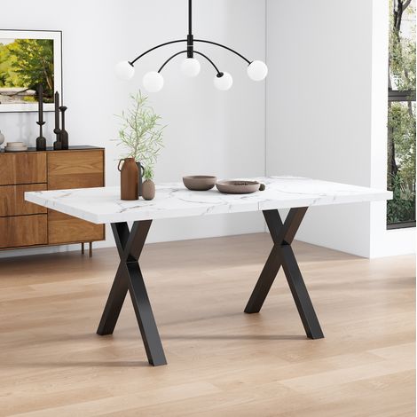 MEUBLIV Table à manger 140x80 cm blanc marbré noir – plateau rectangulaire (1/5)