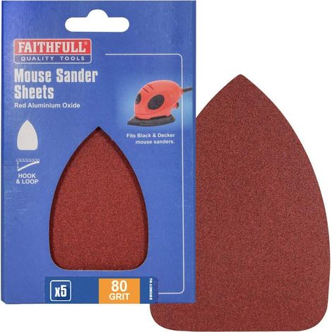 Faithfull FAIAOMOUSEM Red Hook & Loop Mouse Sander Sheets – Medium Grit, Pack of 5 (1/2)