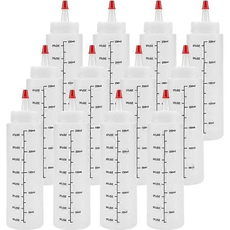 Lot de 12 flacons souples de 237 ml (8 oz) avec bouchon rouge - Flacons souples en plastique résistant pour ketchup, sauces, sirops (1/5)