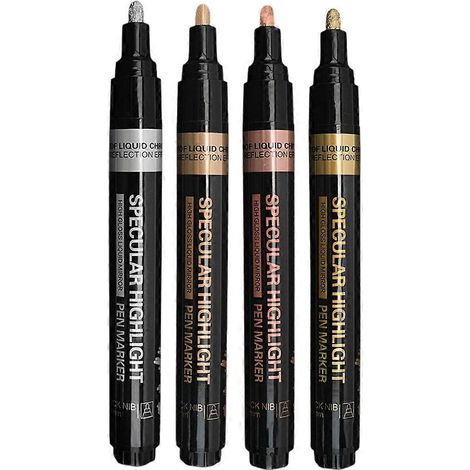 Feutres marqueurs métalliques chromés effet miroir, 4 couleurs, peinture métallisée, brillance réfléchissante, zone d'application élargie de 2 à 3 mm (1/5)