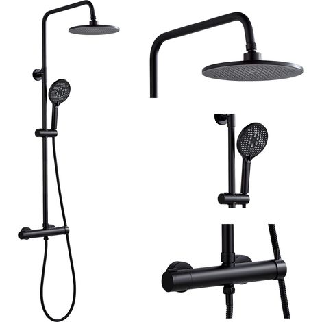 Colonne de Douche avec Mitigeur Noir sans Thermostat 23 cm Tête de Douche (1/5)