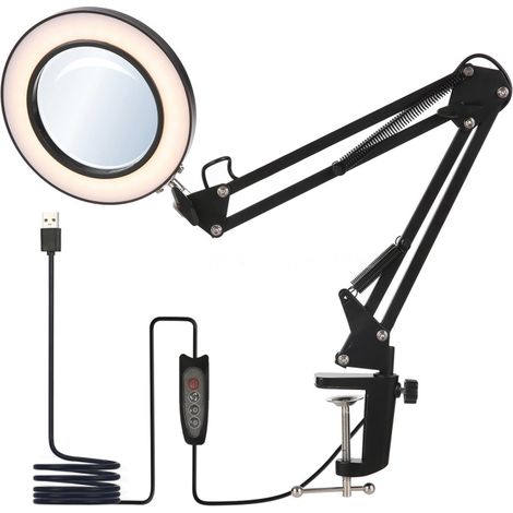 Lente d'ingrandimento a LED 10x con braccio articolato, illuminazione a LED integrata, 10 livelli di luminosità, 3 colori, braccio flessibile e morsetto, ideale