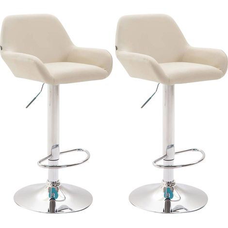 Juego de 2 taburetes de bar con reposapiés y reposabrazos en piel sintética color crema base de trompeta de metal cromado 100006057