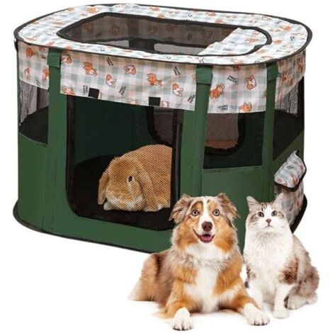 Parc pliable pour chiots et animaux - En tissu Oxford - Tente rectangulaire pour chiens lapins cochons d'Inde et chats - Pour l'intérieur ou l'extérieur - 70 x 55 x 40 cm - Vert foncé (1/4)