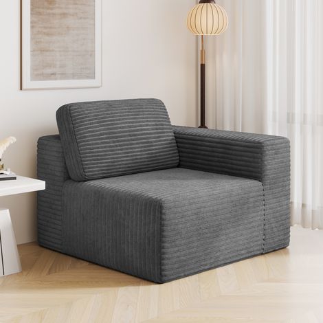 Modulares Cordsofa-Modul – rechte Position, Komfort mit hochelastischem Schaumstoff, 101 x 101 x 82 cm, Grau