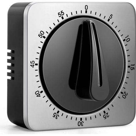 Minuteur de cuisine, horloge de cuisine avec alarme forte, pas besoin de piles, 100 % mécanique – Dos magnétique, corps en acier inoxydable exquis – Rappel de compte à rebours – Argenté