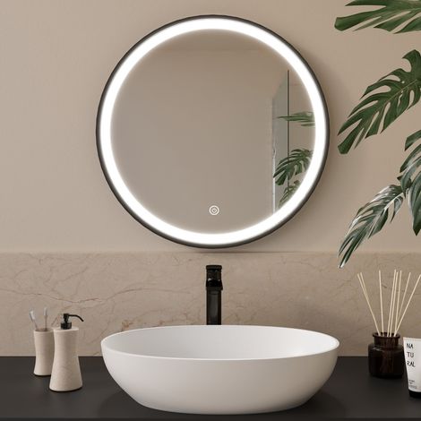 LOMAZOO Miroir de salle de bain rond de 60 cm - avec cadre noir (1/5)