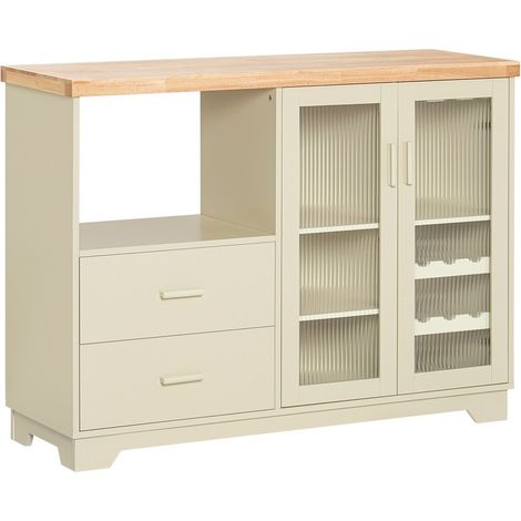 Credenza buffet con 2 ante in vetro Mobile da cucina Mobile microonde 120x40x90cm Beige FSB81-MI SoBuy
