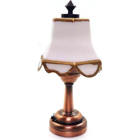 Éclairage de Maison de Poupée à échelle 1/12, Lampe de Table Miniature, Lumière LED Alimentée par Batterie pour Accessoires de Maison de Poupée, Mini Lampe pour de, de Bureau Vintage (White) (1/5)