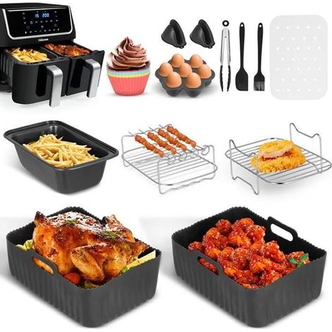 Accessoires de lair Friteuse 12 Pièces, daccessoires pour friteuse à air double pour Ninja Air Fryer, support polyvalent (1/5)