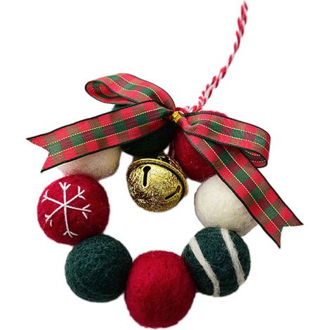 Guirlande De Noël Mini - Couronne En Boules De Laine Avec Clochette Et Forme De Cœur - Décoration Intérieure Et Table - 1 Pièce (1/5)