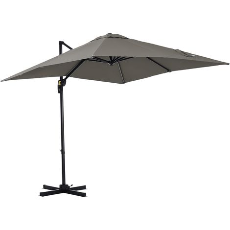 Sombrilla de jardín manual de 2,5 x 2,5 m con rotación de 360°, sombrilla de balcón con brazo y base, ventilación e inclinación ajustables en 5 niveles, gris claro.