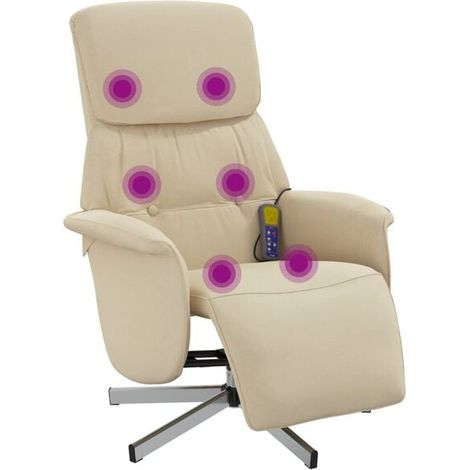Fauteuil de massage inclinable en tissu beige avec repose-pieds (1/5)