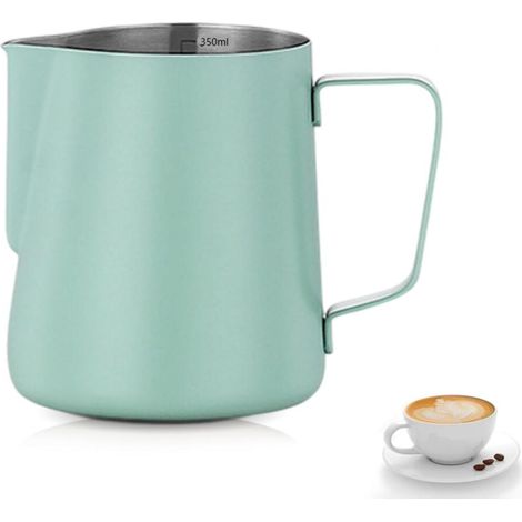 Pot à Lait en Acier Inoxydable,Pot à Lait en Acier Inoxydable à Main Levée Café Barista Inox Pichet avec Mesure Mark et Latte Art Pen pour Création Cappuccino Espresso (vert) (1/5)