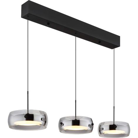 LED Pendelleuchte Hängelampe Deckenlampe Metall schwarz rauchglas H 120 cm