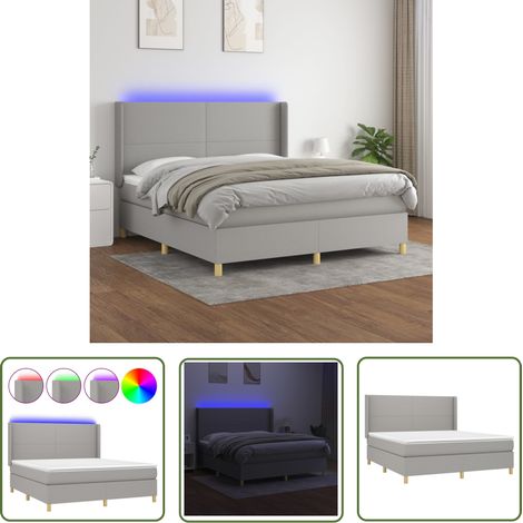 The Living Store Boxspringbett mit Matratze & LED Hellgrau 160x200 cm Stoff - Boxspringbett - Doppelbett - Schlafsofa - Bettauflage - Lattenrost (1/5)