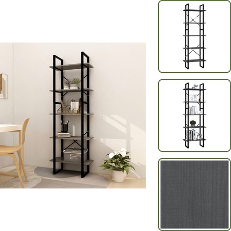 Bibliothèque à 5 niveaux Gris 60x30x175 cm Bois de pin - Bibliothèque - Étagère - Meuble De Rangement - Bibliothèque Industrielle - Bibliothèque Design (1/5)
