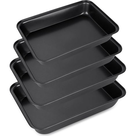 4 Pièces Plat Four Antiadhésif, 3 Tailles de Moules en Acier Carbone, Plat Four Rectangulaire Sans PFOA, Plaque Four Antiadhésive pour Rôtir, Cuire au Four, Servir, Noir (1/5)