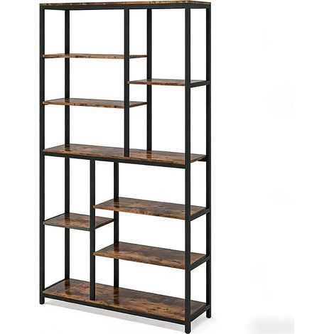 CHICFURN Estantería alta 100x30x200 cm de metal negro y tablero rústico marrón, estilo industrial (1/5)