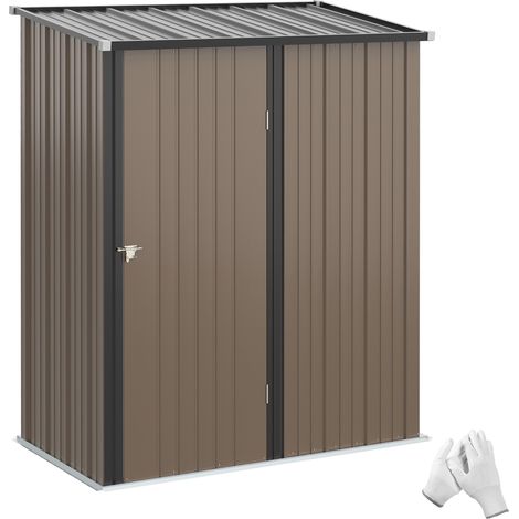 Metall-Gartenhaus 1,34 m² (161,5 x 94,5 x 196 cm) mit Schrägdach, abschließbarer Tür, wasserdicht, für Garten/Hinterhof, braun