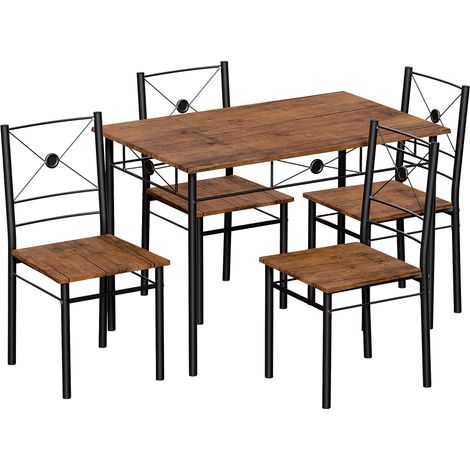Roslyn 4 Seater Dining Set Kitchen Dining Table and Chairs Furniture, Dark-Wood