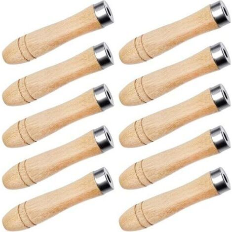 10 pièces Poignée de Fichier en Bois avec Colliers en Métal, Manche Bois pour Lime, Poignée de Dossier en Bois pour Outil de Coupe de Fichier Manuel