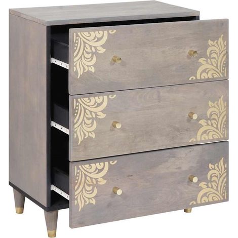Buffet Meuble de rangement Gris et or 60 x 33 x 75 cm Bois de mangue massif (1/5)