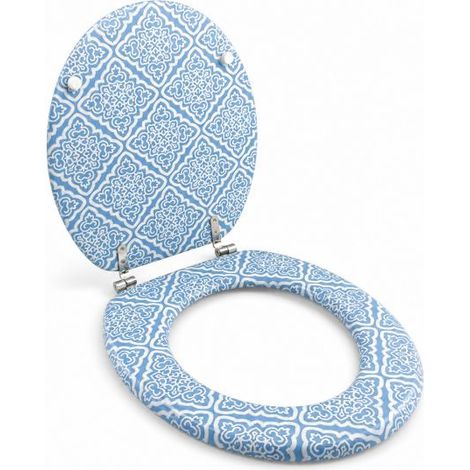 Sedile Copriwater Universale MDF Stampa Maiolica Blu Bianca 43x38 cm 87097