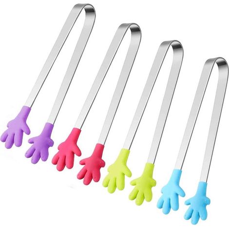 TuseRxln Pinces à Sucre - Pinces Alimentaires - Silicone Acier Inoxydable - 4 Pièces - Pour Buffet et BBQ Bleu (1/5)