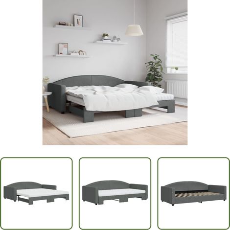 Schlafsofa -  Tagesbett Ausziehbar mit Matratzen Dunkelgrau 100x200 cm Stoff