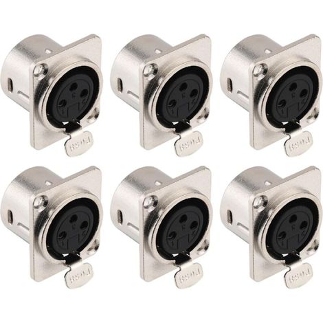 Lot de 6 connecteurs XLR femelles à montage sur panneau à 3 broches pour haut-parleur de microphone - Contacts en cuivre nickelé, boîtier métallique (1/4)