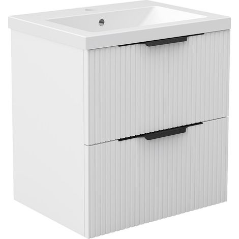 AVER-GROWTH Matte White Wall Hung Bathroom Vanity Cabinet with Ceramic Curved Basin 2 Great Wall style Drawers (W)500mm (1/5)