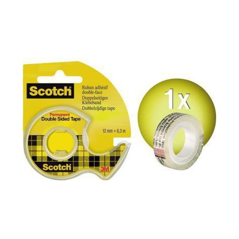 Handabroller ® nachfüllbar inkl. 1 Rolle doppelseitiger Klebefilm 12 mm x 6,3 m (B x L) mit Lösungsmittel transparent (1/3)
