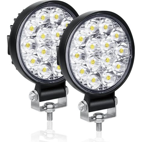 2 Pièces 10cm Phare de Travail LED 42W Projecteur Led Voiture 12V 24V Etanche IP67 Spot Feux Antibrouillard 1800lm Feux de Travail pour Voiture Camion Tracteur SUV Bateau (1/5)