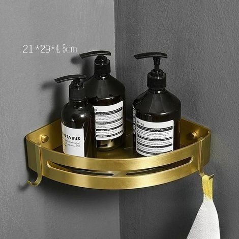 (A) Panier triangulaire en aluminium doré pour salle de bain, étagère d'angle pour salle de bain, support de rangement mural pour douche avec système d'évacuation d'eau (1/5)