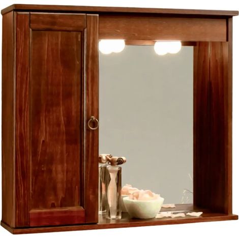 Specchiera noce con pensile sinistro con anta e illuminazione integrata (1/2)